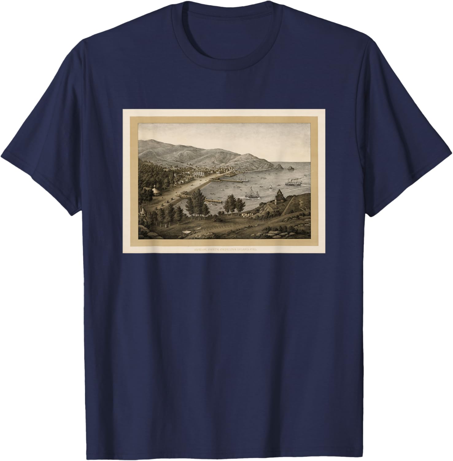 Vintage Avalon CA Map (1885) T-Shirt - T-Shirt | Navy