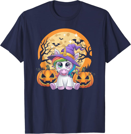 Cute Unicorn with Pumpkins Halloween 2024 for Girls & Women T-Shirt - T-Shirt | Navy