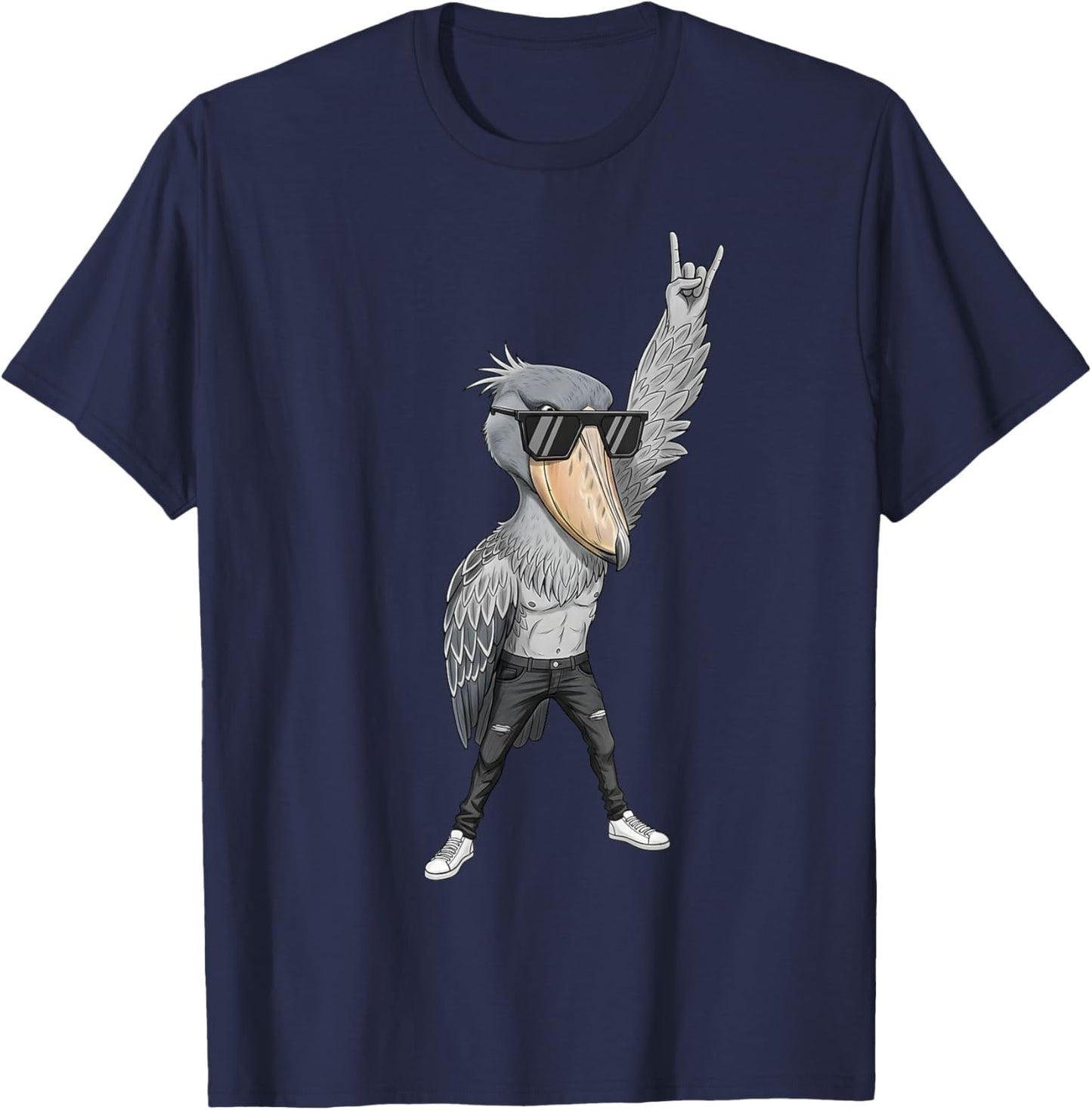 Cool Rocker Shoebill Cigogne Oiseau en Cuir Biker Tenue T-Shirt - T-Shirt | Navy