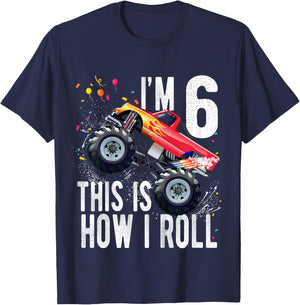 Kids 6 Year Old 6th Birthday Boy Monster Truck Car T-Shirt - T-Shirt | Navy