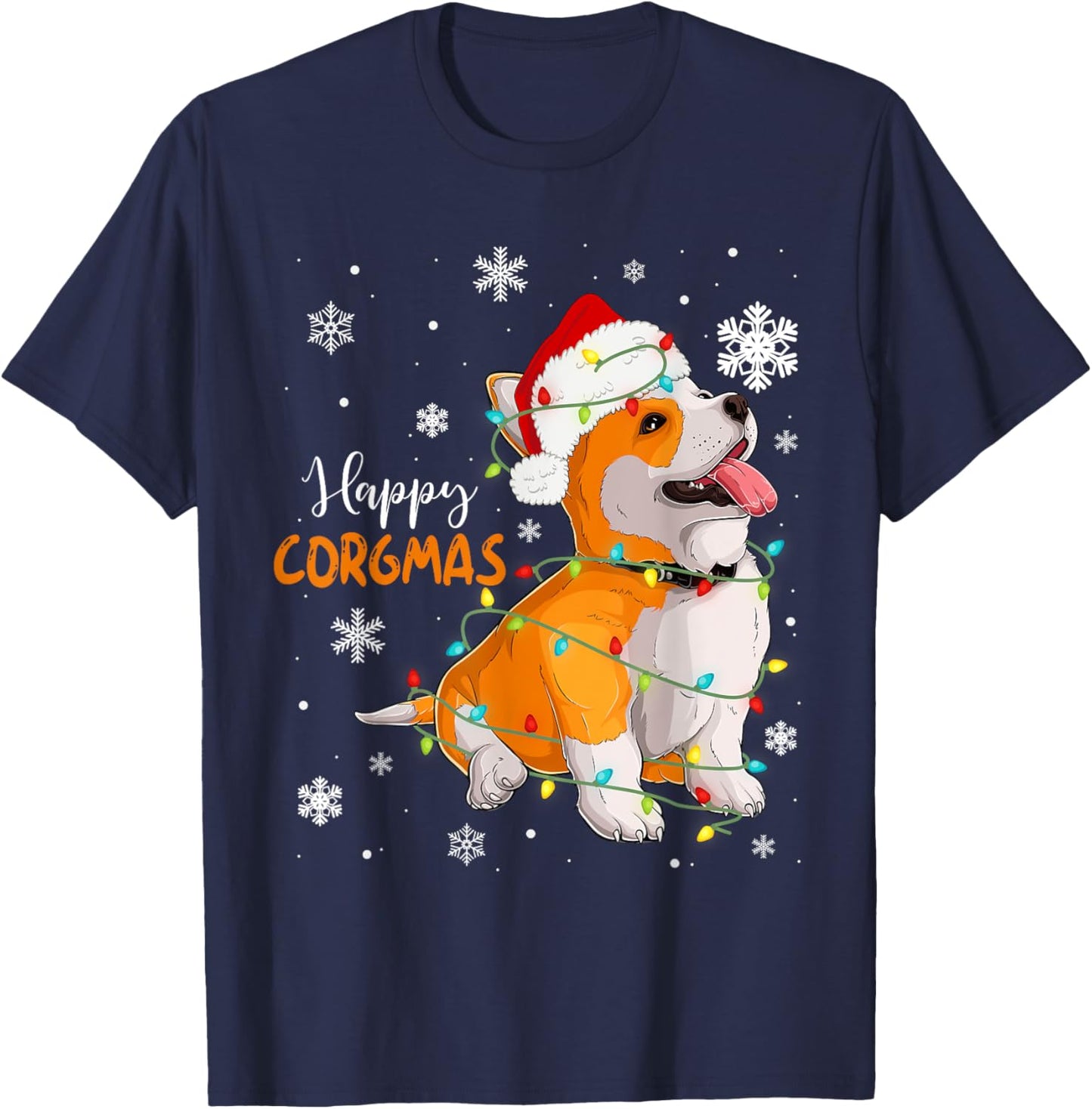 Corgi Christmas Tree Light Santa Hat Dog Gift Kid Girl Women T-Shirt - T-Shirt | Navy