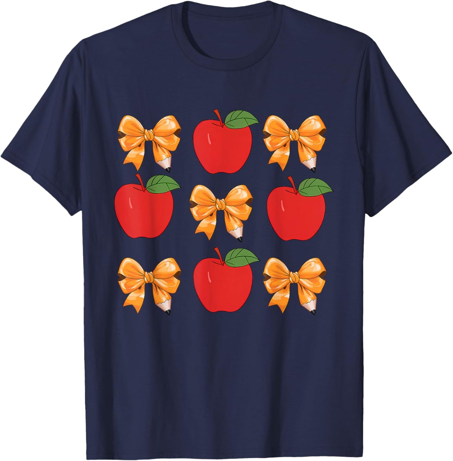 Teacher Coquette Pencil Bow And Apple Teacher Appreciation Women Girls Kids T-Shirt - T-Shirt | Navy