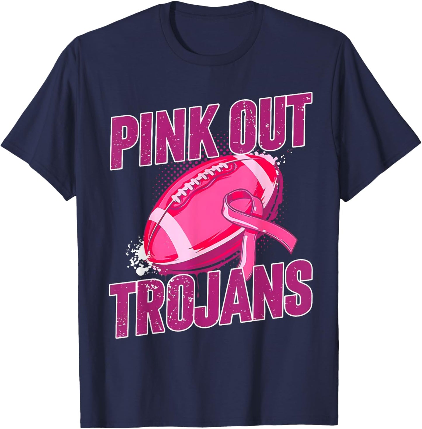 Trojans Pink Out Football Tackle Breast Cancer T-Shirt - T-Shirt | Navy