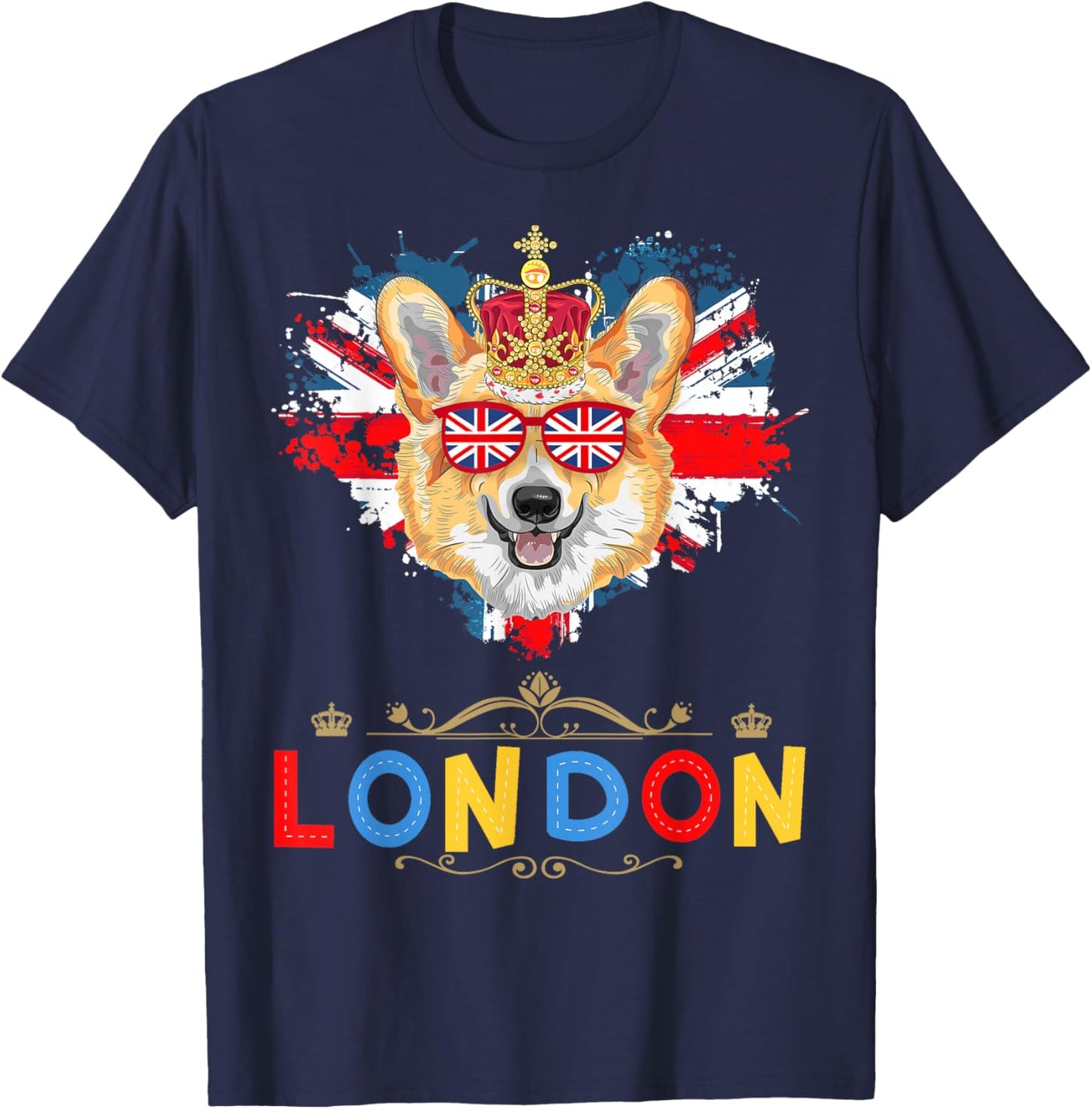 London Souvenirs Idea Kids With Corgi & British Memorabilia T-Shirt - T-Shirt | Navy
