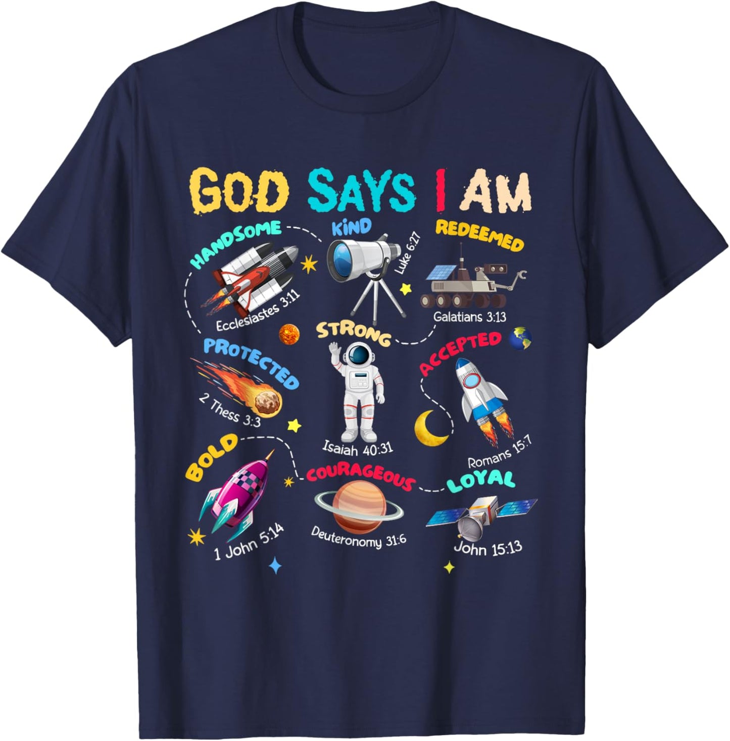God Says I Am Planets Science Solar Star System Christ Bible T-Shirt - T-Shirt | Navy