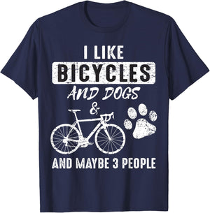 I Like Bicycles And Dogs and maybe 3 People T-Shirt - T-Shirt | Navy