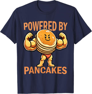 Cool Pancake Breakfast Funny Pancake Day Powered by Pancakes T-Shirt - T-Shirt | Navy