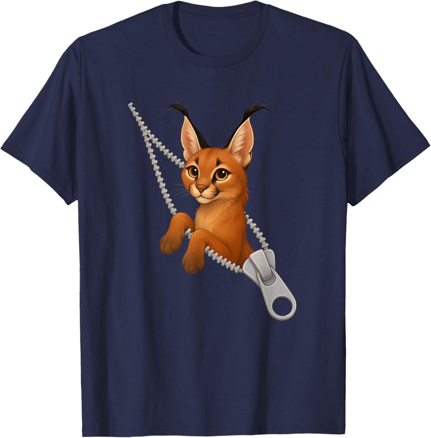 Funny Caracal Cat Cute Zipper T-Shirt - T-Shirt | Navy
