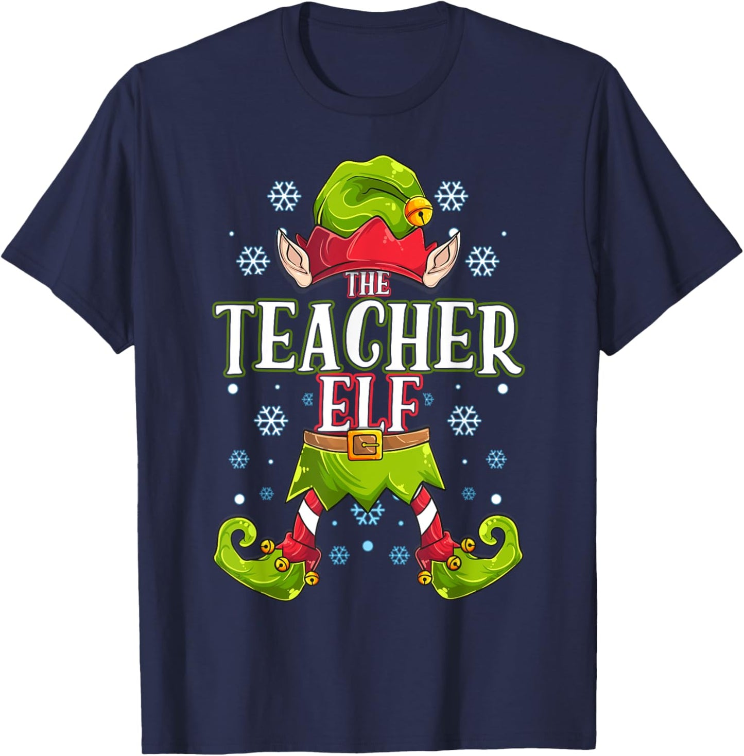 Teacher Elf Matching Family Group Christmas Party T-Shirt - T-Shirt | Navy