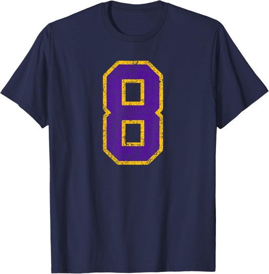Purple Gold Number 8 Jersey Player Uniform #8 Grunge T-Shirt - T-Shirt | Navy