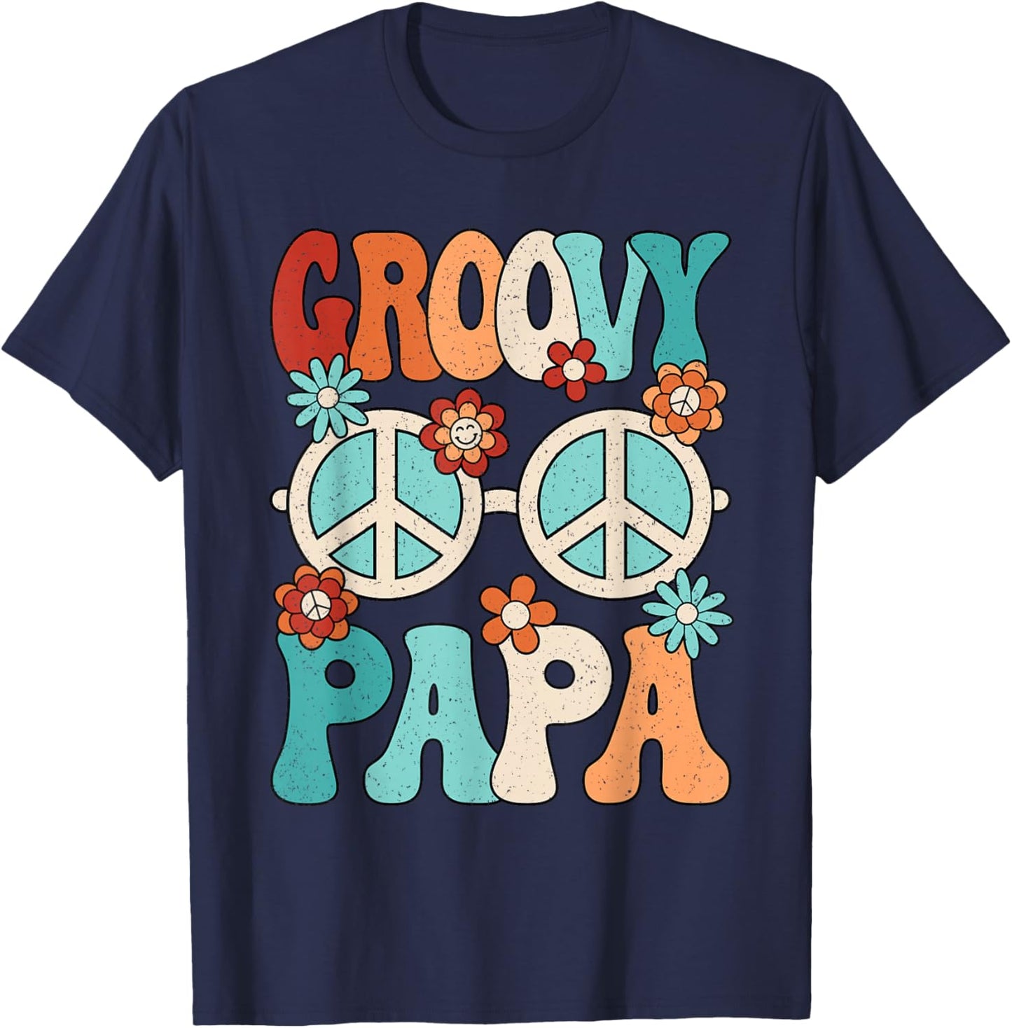 Groovy Papa Dad Hippie Peace Disco Men 60s 70s Party Outfit T-Shirt - T-Shirt | Navy