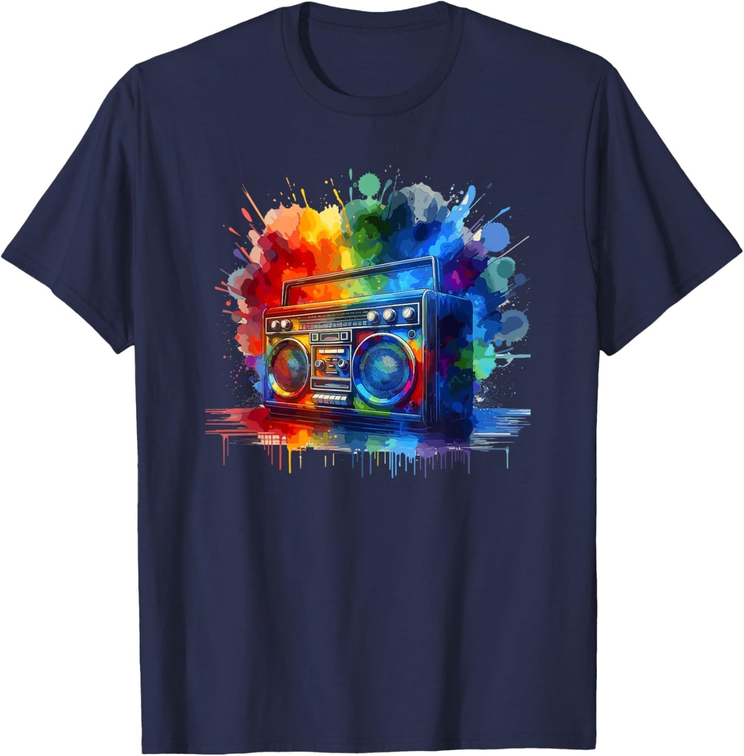Splash Art Boombox Old School 80s Music Hip Hop T-Shirt - T-Shirt | Navy