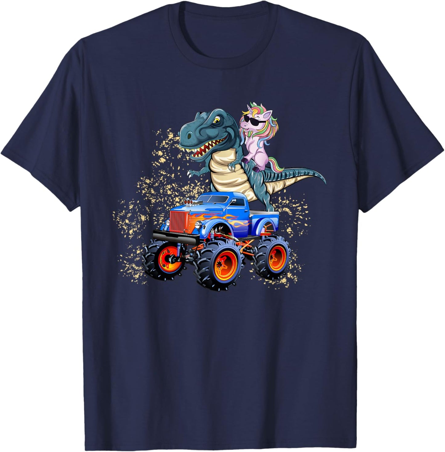 Unicorn Riding T rex Monster Truck Boys Girls Unicorn T-Shirt - T-Shirt | Navy