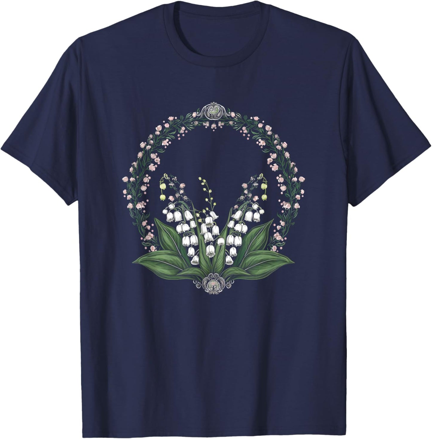 May Birthday Lily of The Valley Flower Spring White Flower T-Shirt - T-Shirt | Navy