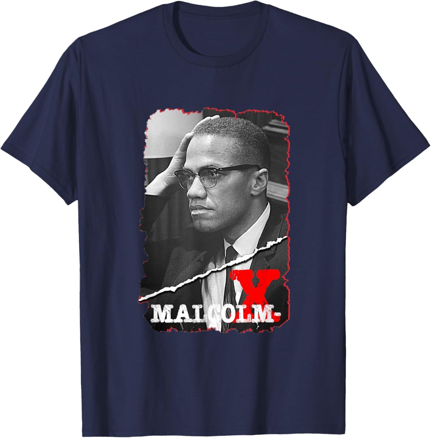 Great Moment Store Kids Youth Malcolm X Black Small Short Sleeve Modern Classic Casual Leisure Letter Print Malcolm X Design T-Shirt - T-Shirt | Navy