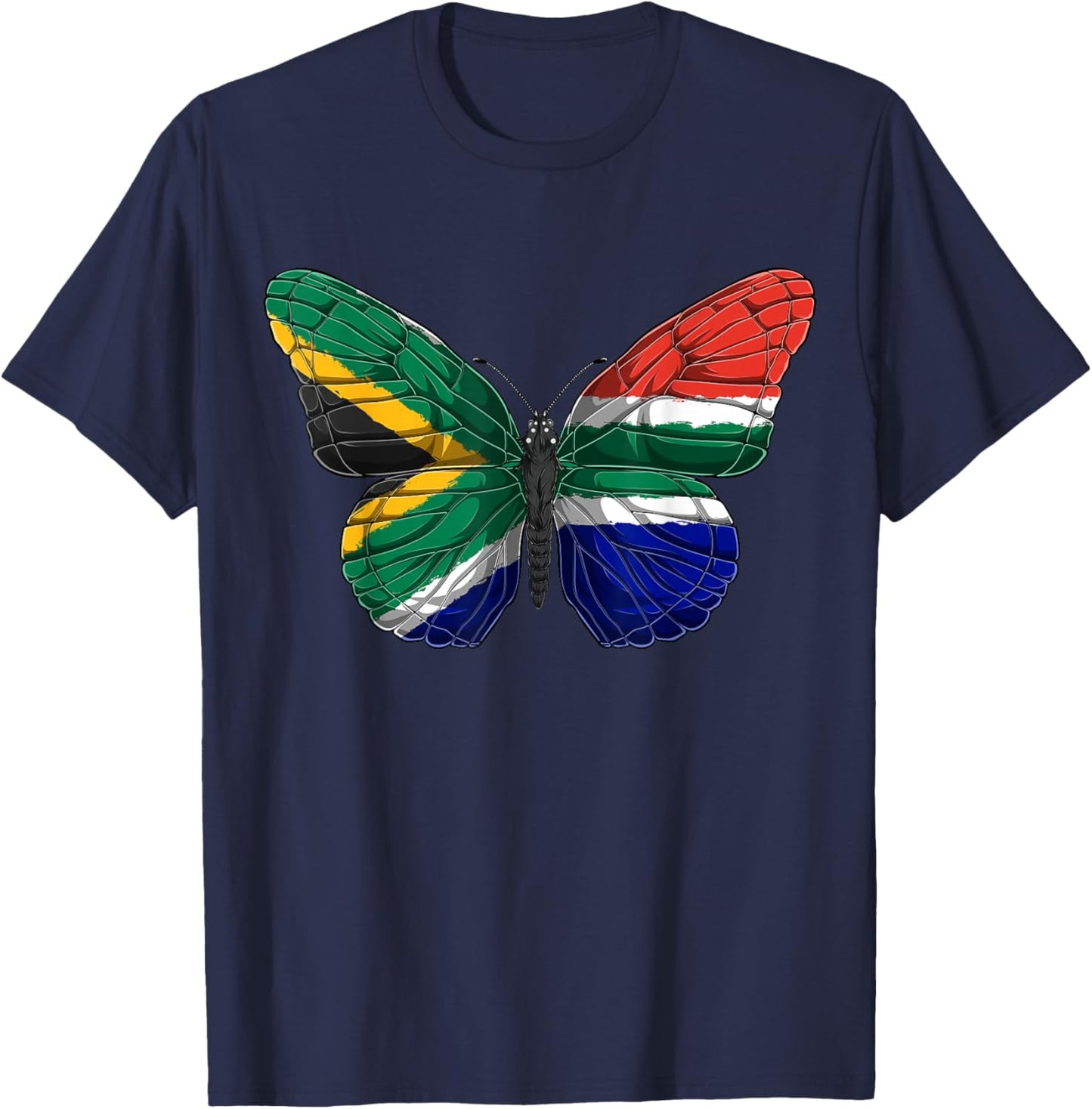 South Africa Butterfly Shirt Patriotic South African Flag T-Shirt - T-Shirt | Navy