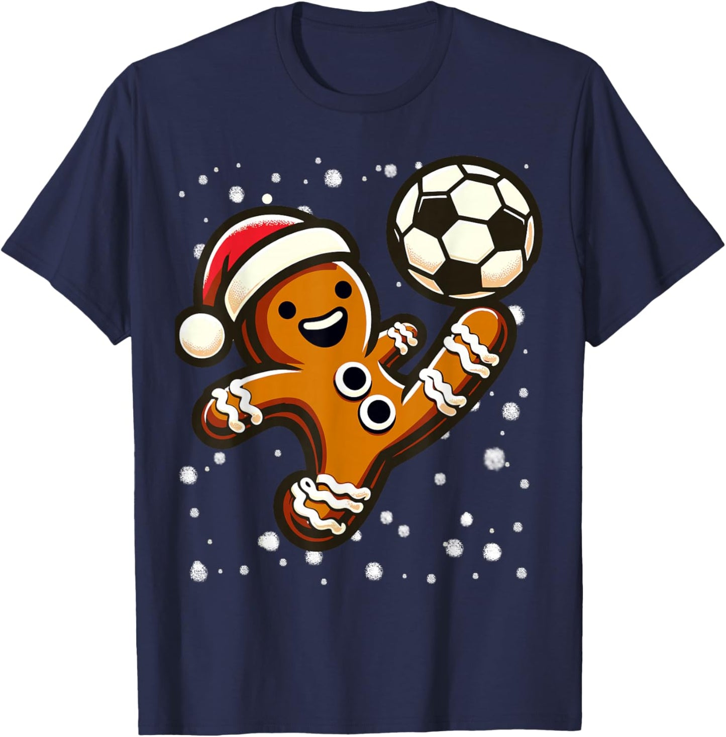Gingerbread Plays Soccer Bicycle Kick, Cookie Christmas T-Shirt - T-Shirt | Navy