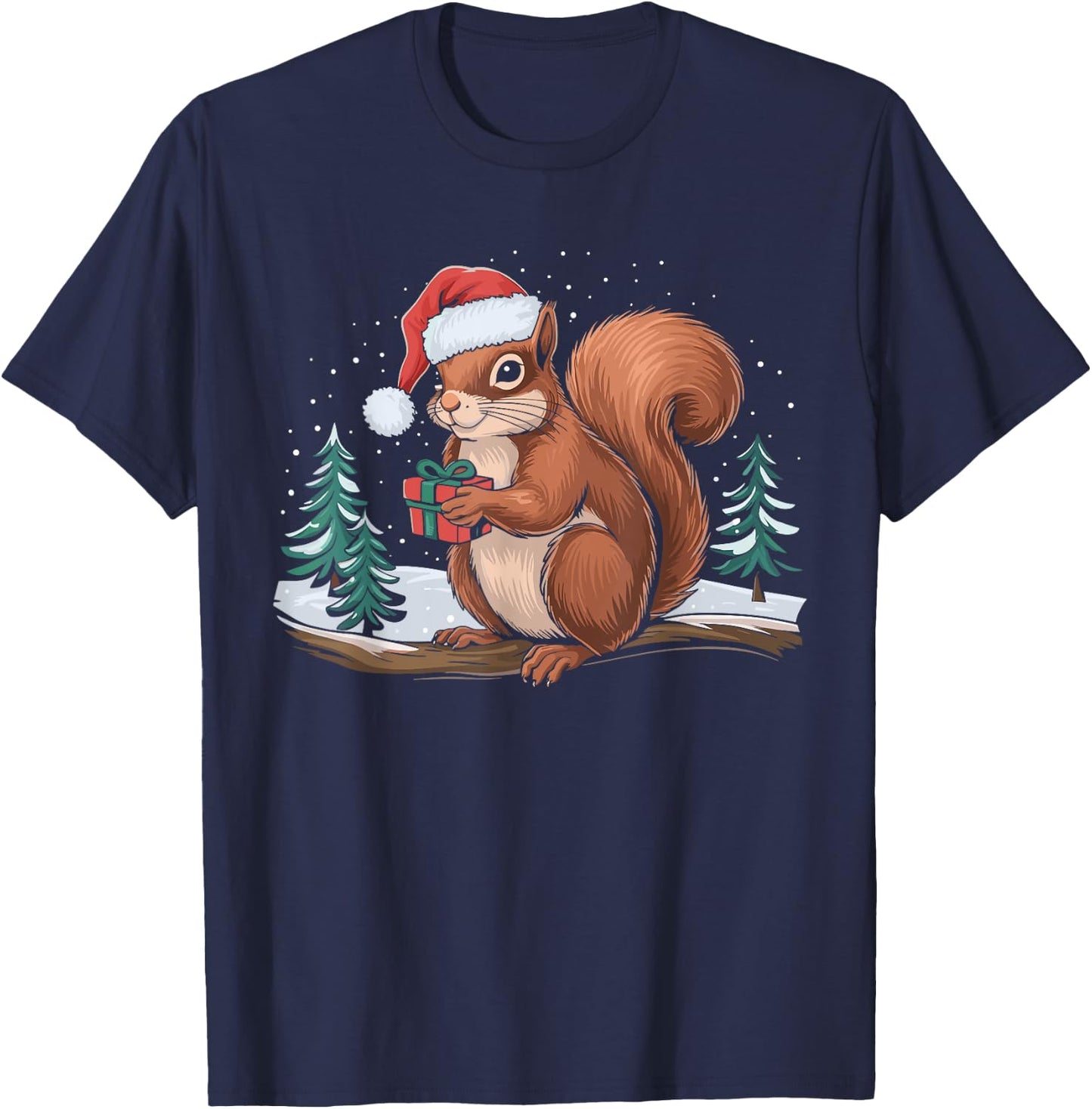 Squirrel Christmas Santa Hat Christmas Vacation Squirrel T-Shirt - T-Shirt | Navy