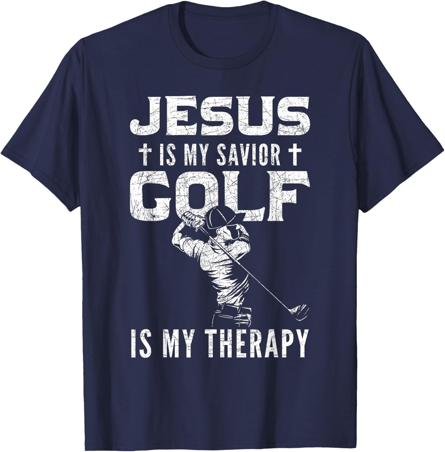 Golf Player Christian Sports Lover Gift Jesus T-Shirt - T-Shirt | Navy