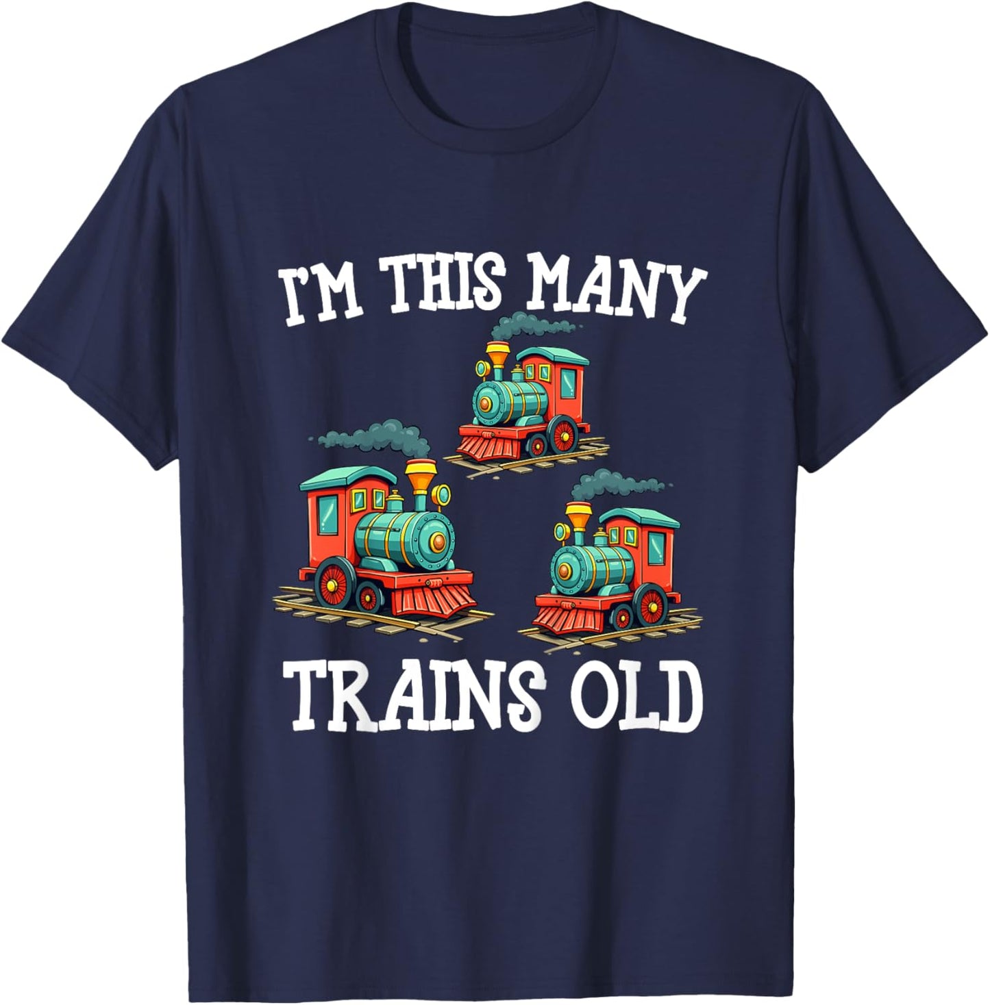 Kids 3 Year Old Boy Trains Birthday 3rd Birthday Locomotive Train T-Shirt - T-Shirt | Navy
