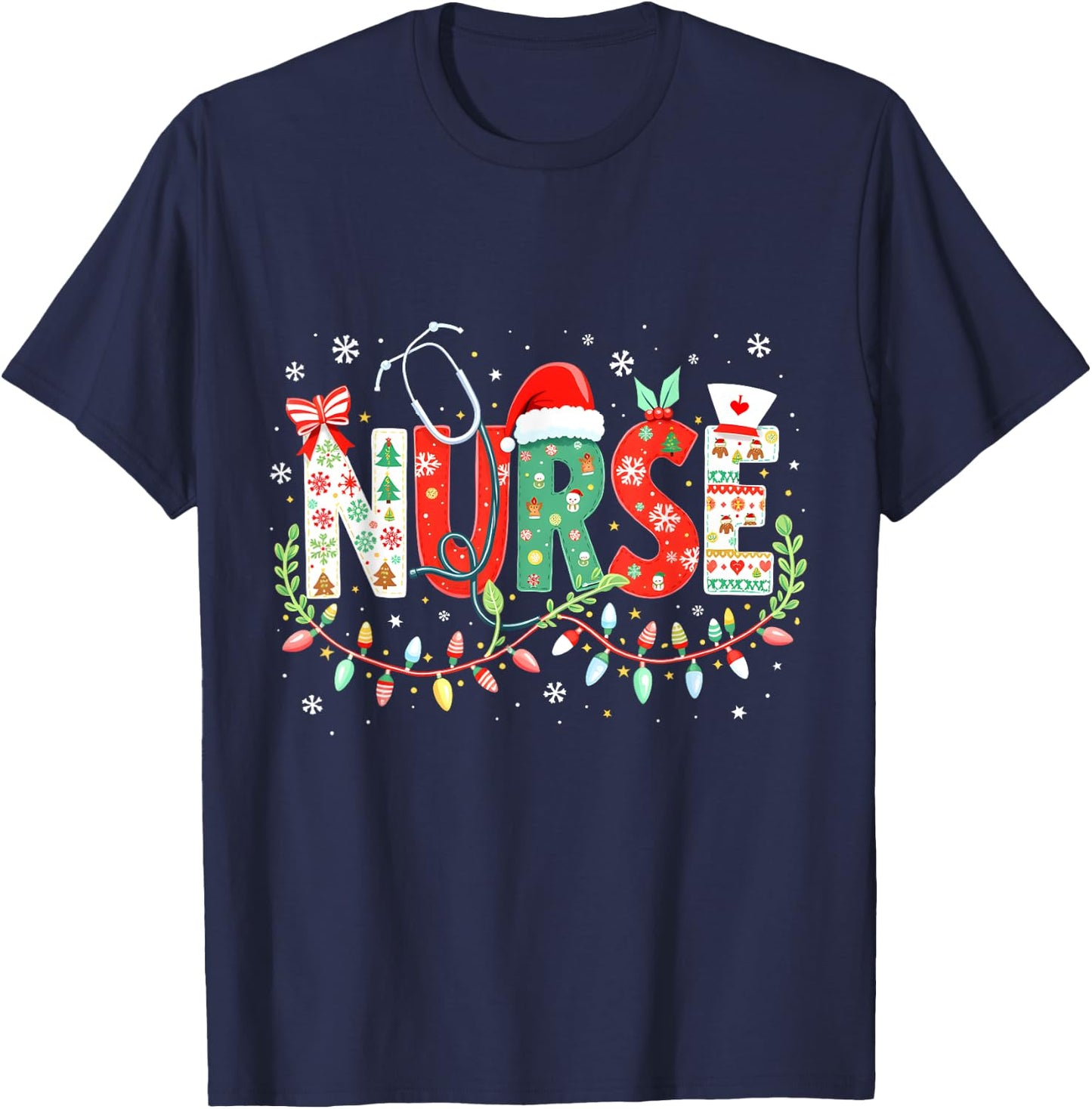 Groovy ER CNA Nurse Winter For Funny Christmas Nurse Graphic T-Shirt - T-Shirt | Navy