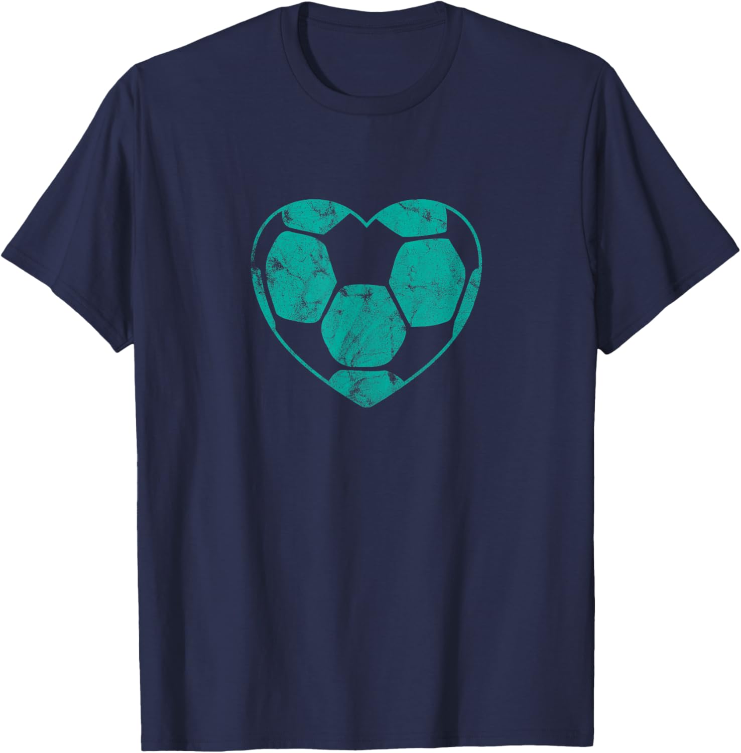 Soccer Ball Teal Heart Mom Fan Parent Vintage T-Shirt - T-Shirt | Navy