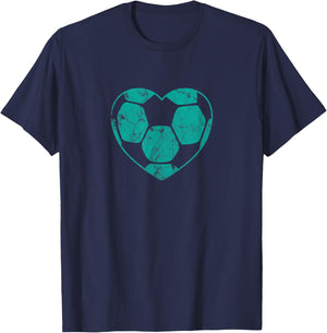 Soccer Ball Teal Heart Mom Fan Parent Vintage T-Shirt - T-Shirt | Navy