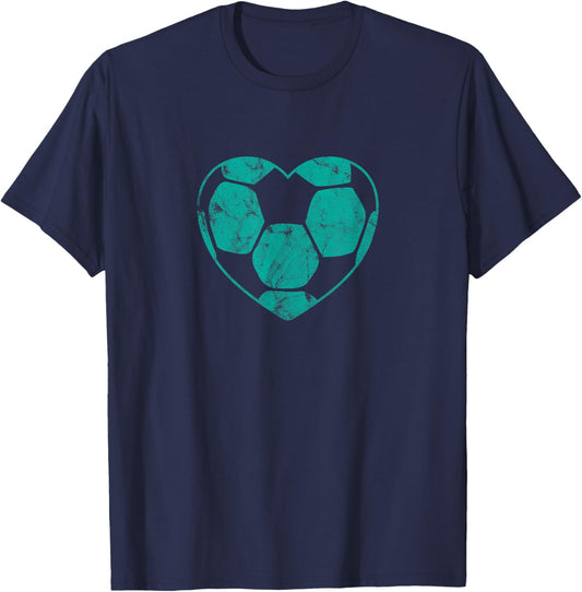 Soccer Ball Teal Heart Mom Fan Parent Vintage T-Shirt - T-Shirt | Navy