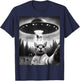 Funny Cat Selfie Flying Alien UFO Abducting Cow Cryptid Men Women Girls Kids T-Shirt - T-Shirt | Navy