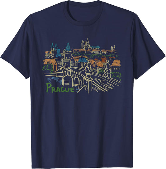Prague City Charles Bridge T-Shirt - T-Shirt | Navy