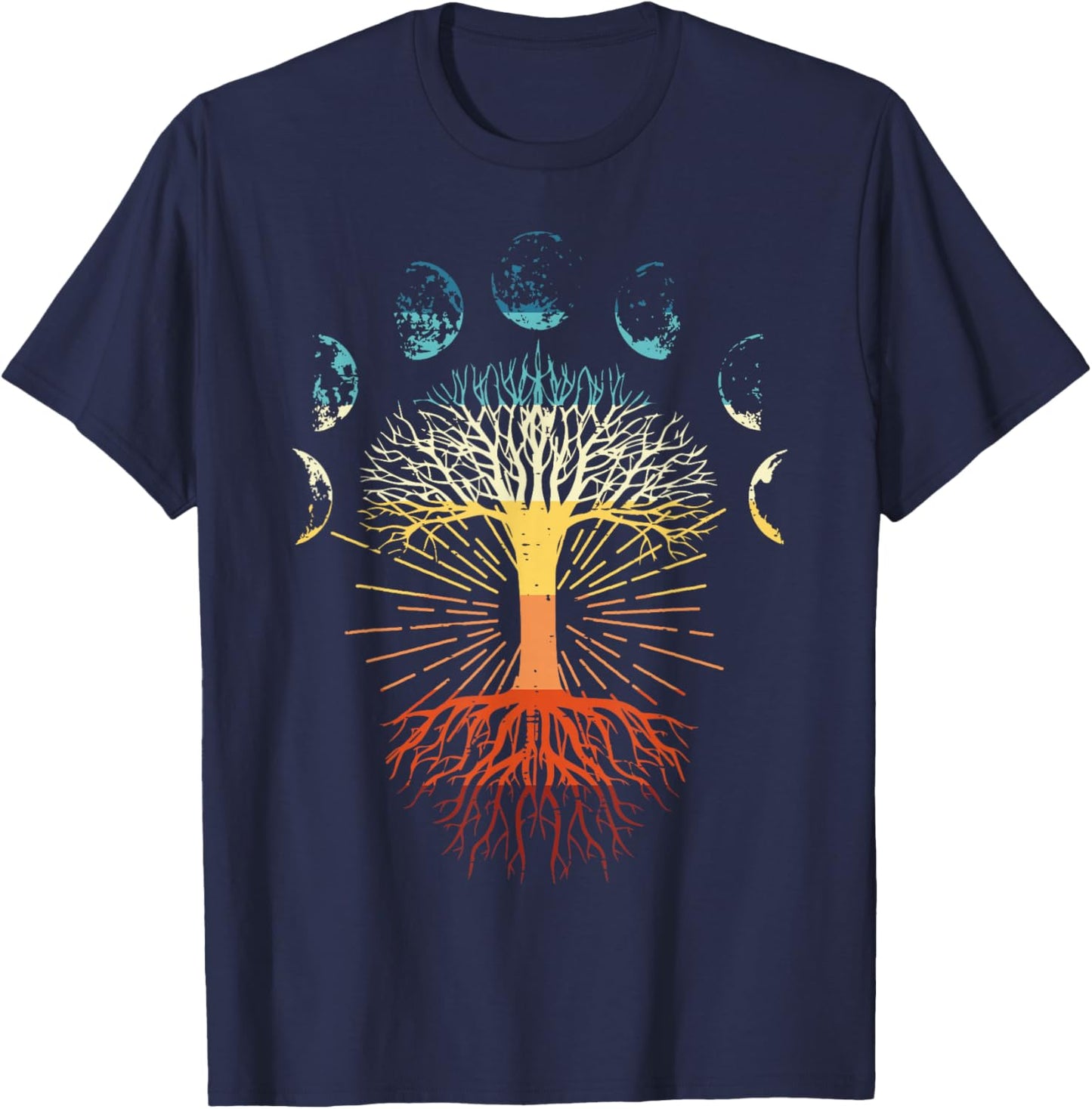 Tree Of Life Phases Of The Moon Retro Spiritual Men Women T-Shirt - T-Shirt | Navy
