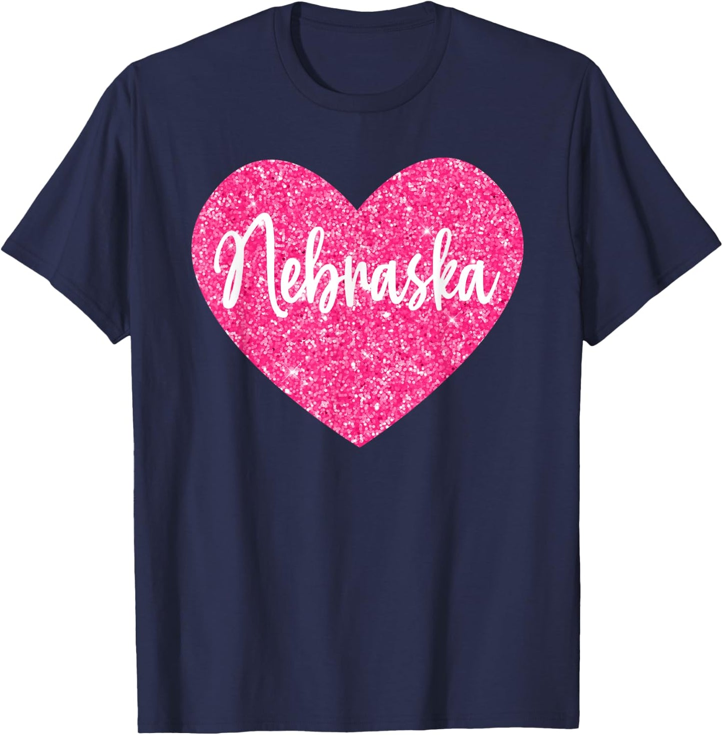 I Love Nebraska Pink Heart T-Shirt - T-Shirt | Navy