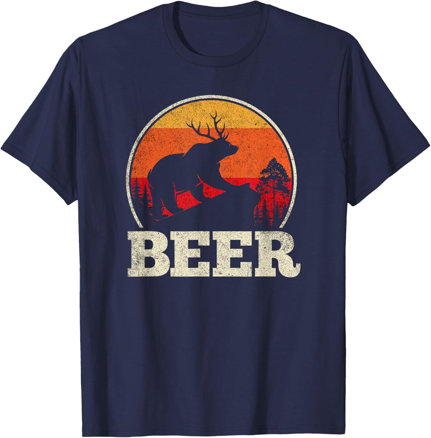 Bear Deer Antlers Funny Craft Beer Retro Gift T-Shirt - T-Shirt | Navy