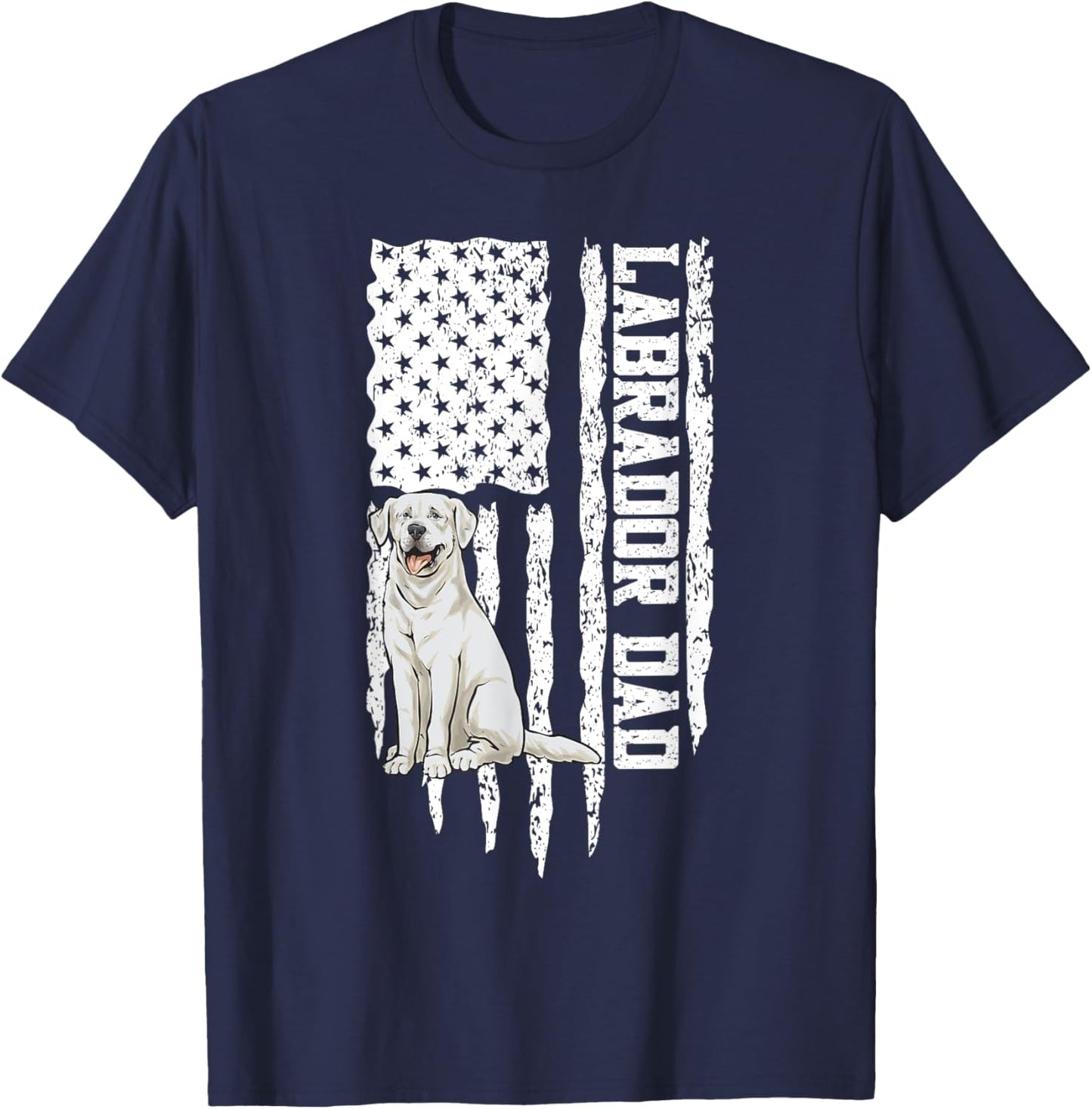 White Labrador Dad American Flag White Lab T-Shirt - T-Shirt | Navy