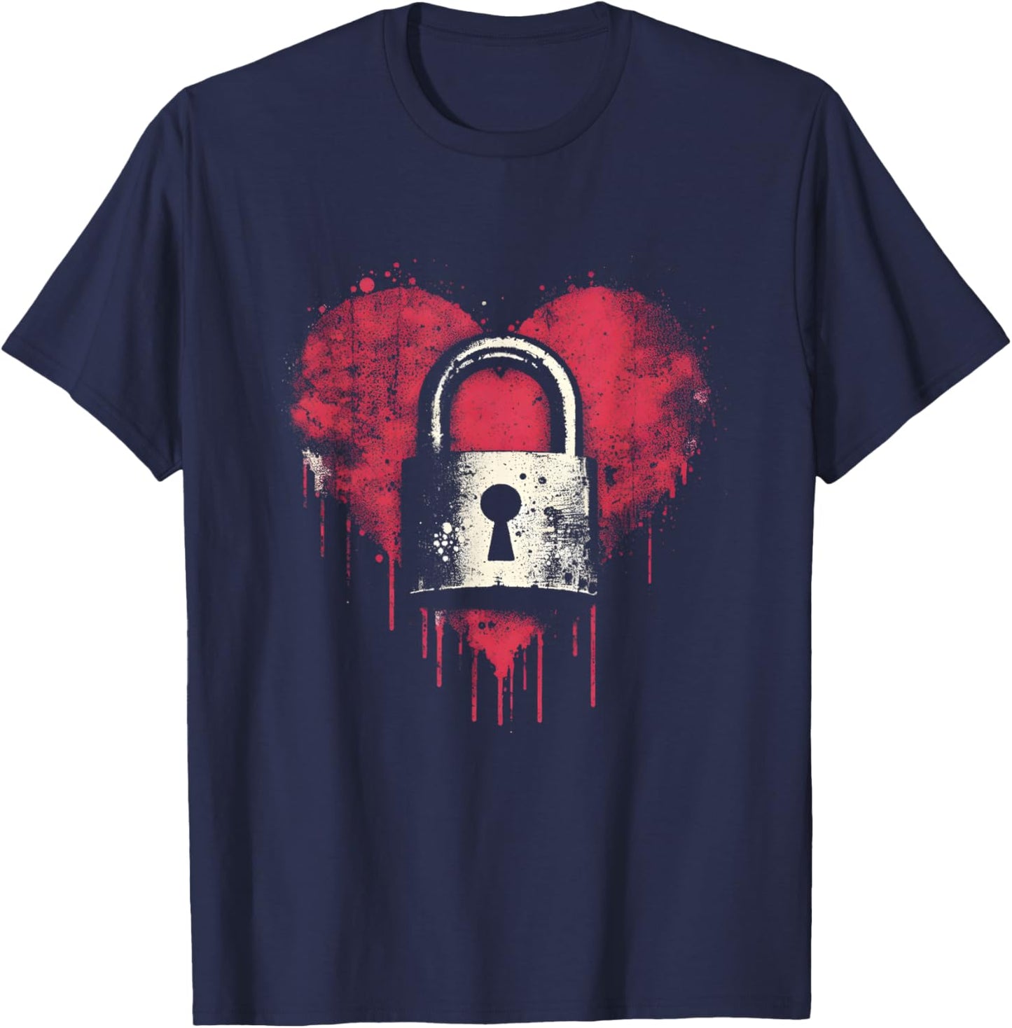 Locked Heart - Vintage Lock Heart Valentine's Day Couple T-Shirt - T-Shirt | Navy