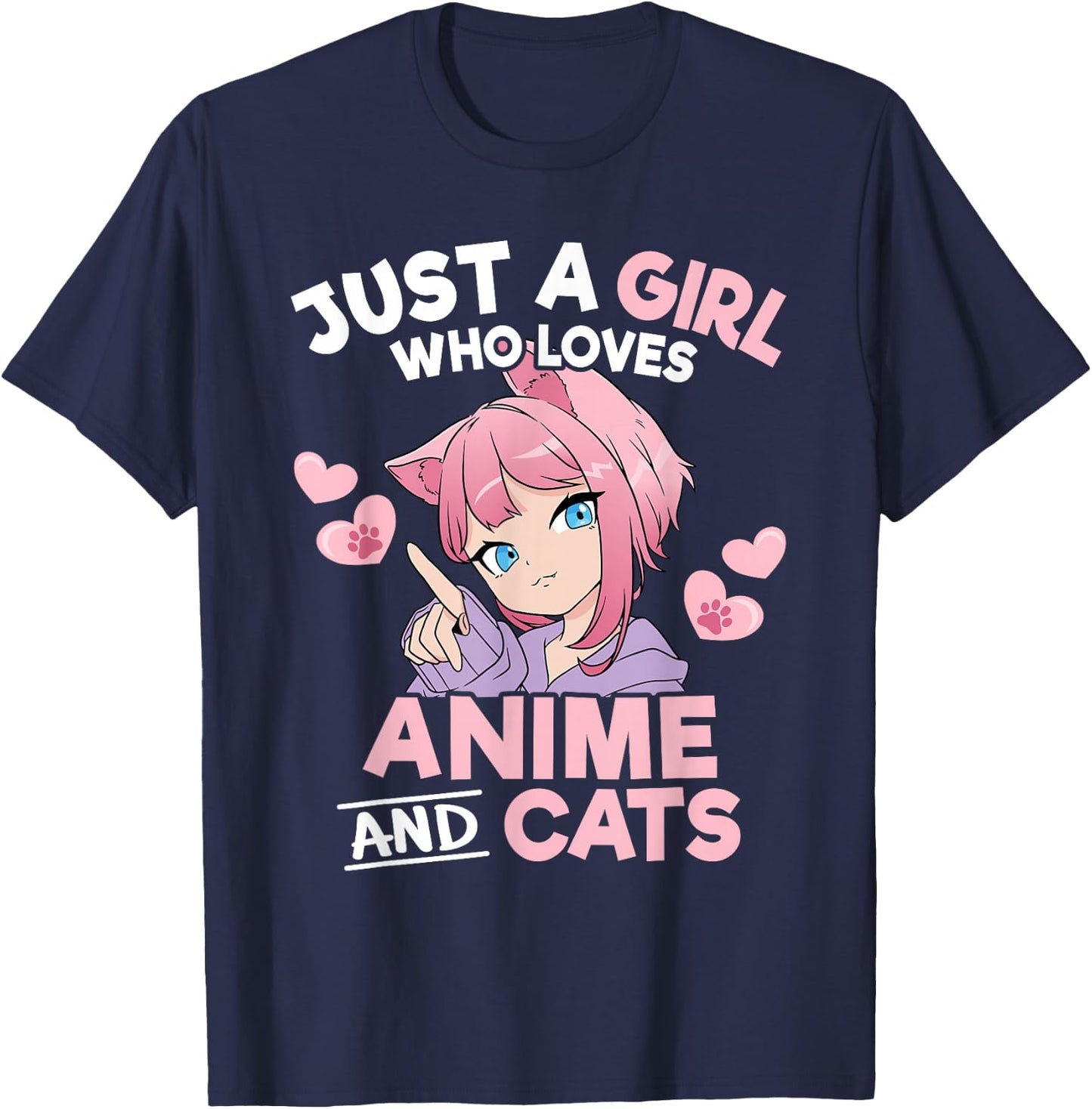 Just A Girl Who Loves Anime and Cats Cute Otaku Manga T-Shirt - T-Shirt | Navy
