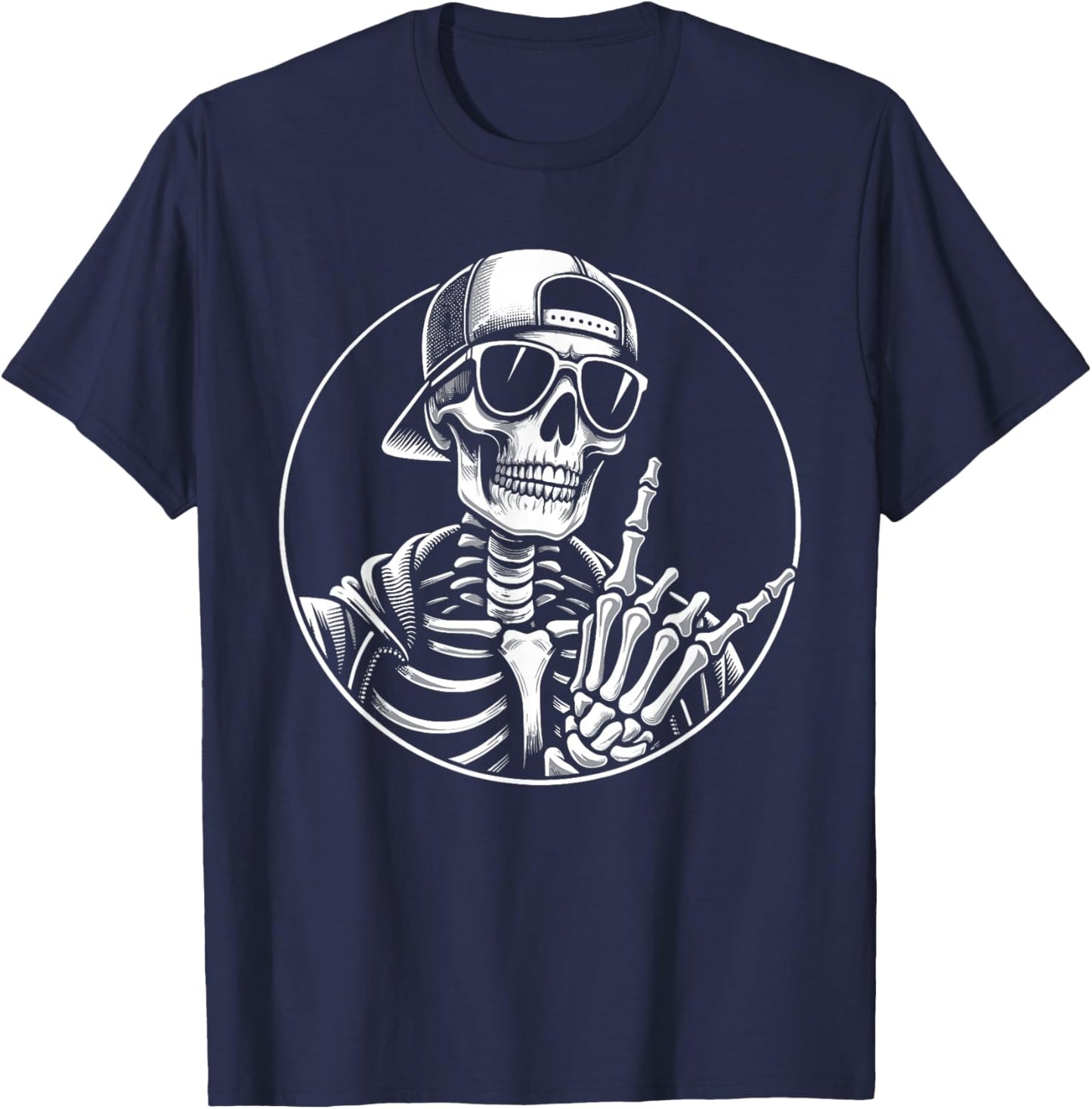 Rock Hand Skeleton, Rocker & Rock Music Festival, Halloween T-Shirt - T-Shirt | Navy