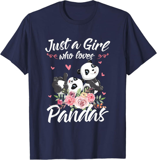 Just A Girl Who Loves Panda Shirt Women Panda Christmas Gift T-Shirt - T-Shirt | Navy