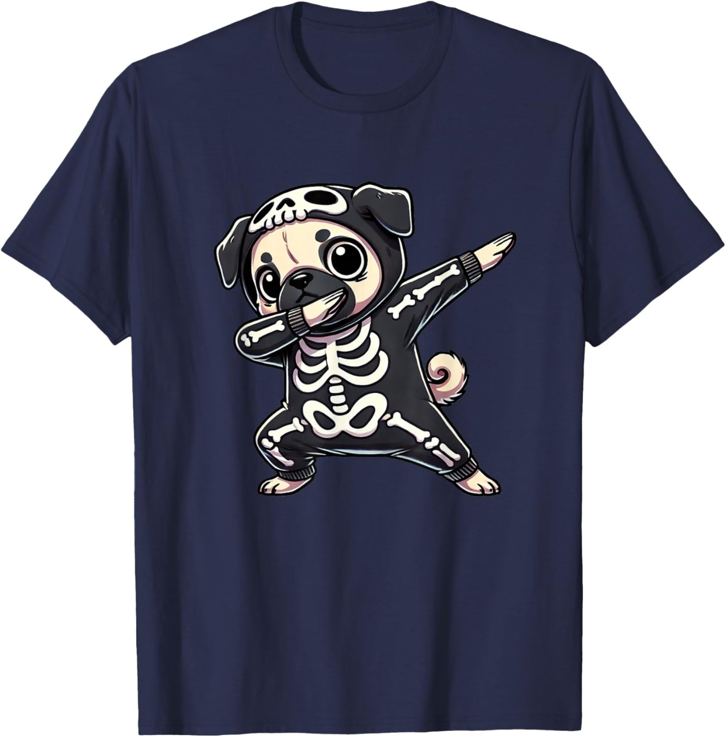 Pug Halloween Skeleton Cute Pug Kids T-Shirt - T-Shirt | Navy