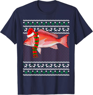 Funny Xmas Santa Hat Red Snapper Ugly Christmas T-Shirt - T-Shirt | Navy