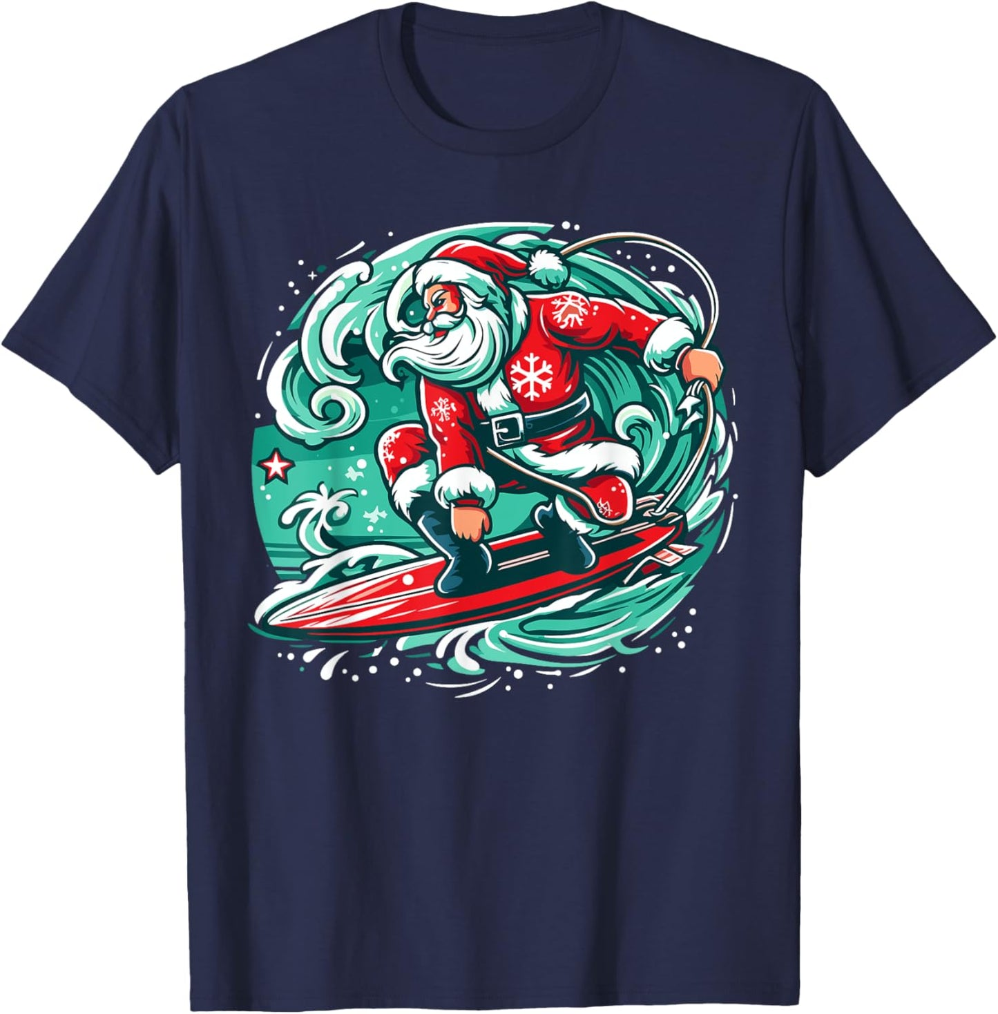 Christmas in July Santa Hawaiian Summer Surf Surfing Surfer Men Women Kids T-Shirt - T-Shirt | Navy