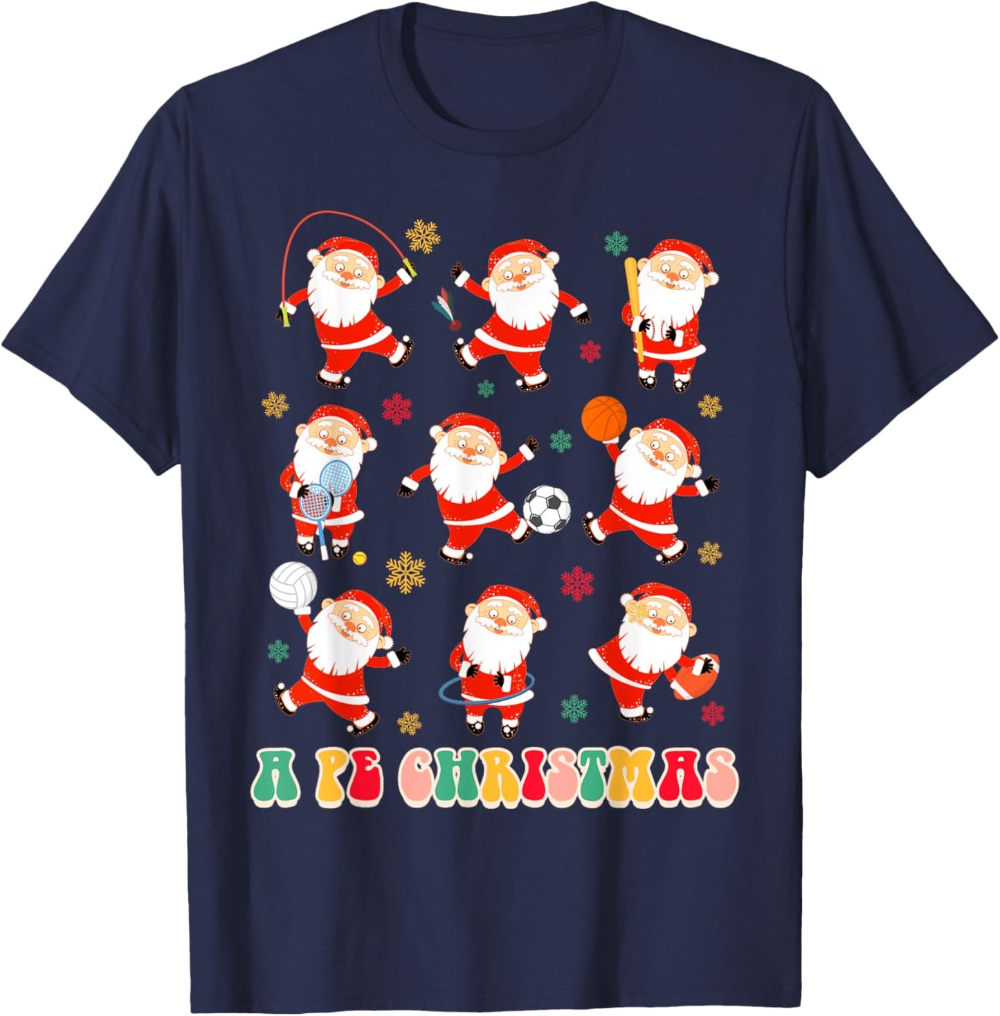 Funny Santa PE Teacher Christmas Xmas Vibes A PE Christmas Women T-Shirt - T-Shirt | Navy