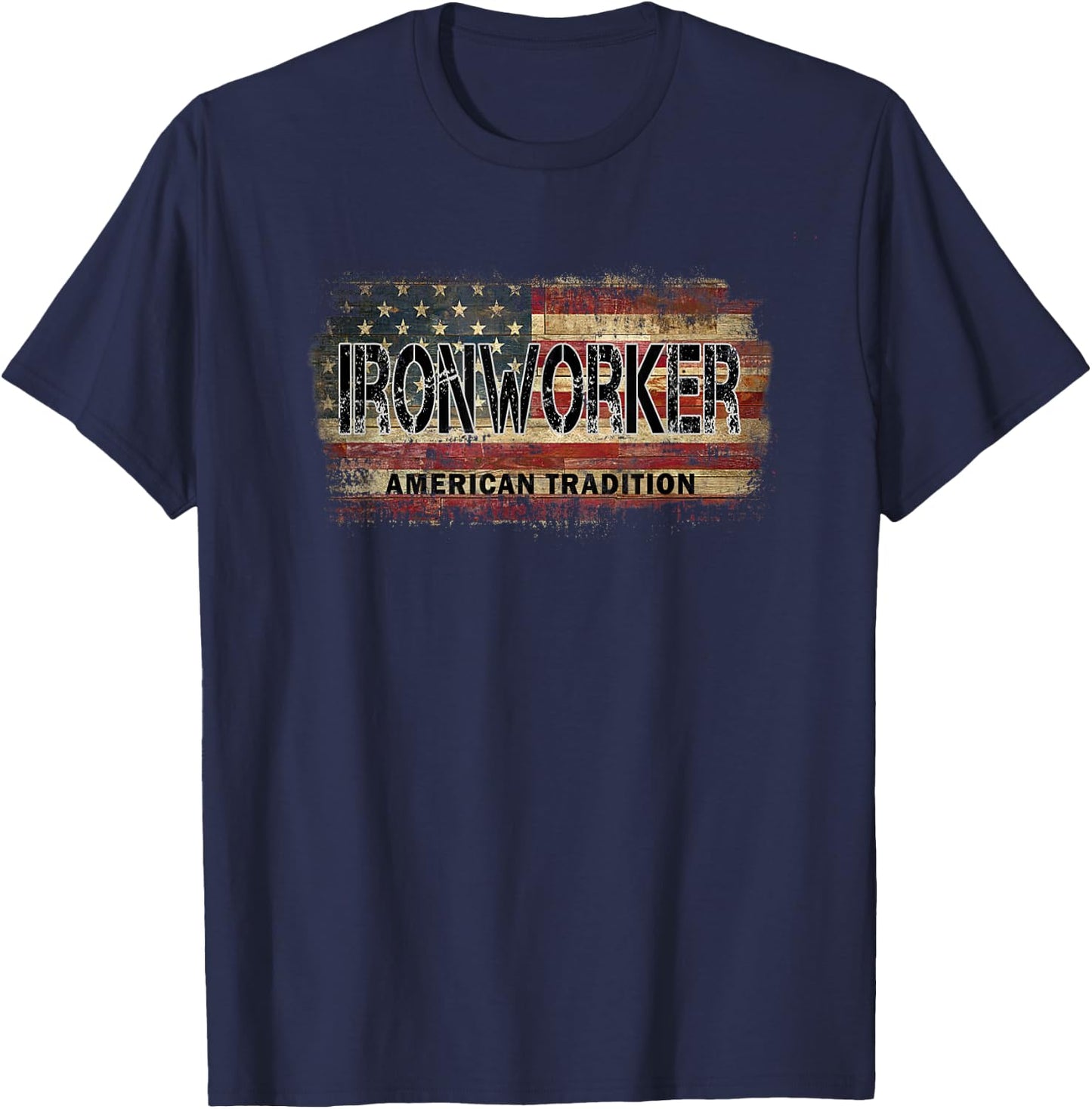 American Flag Vintage Ironworker T-Shirt - T-Shirt | Navy