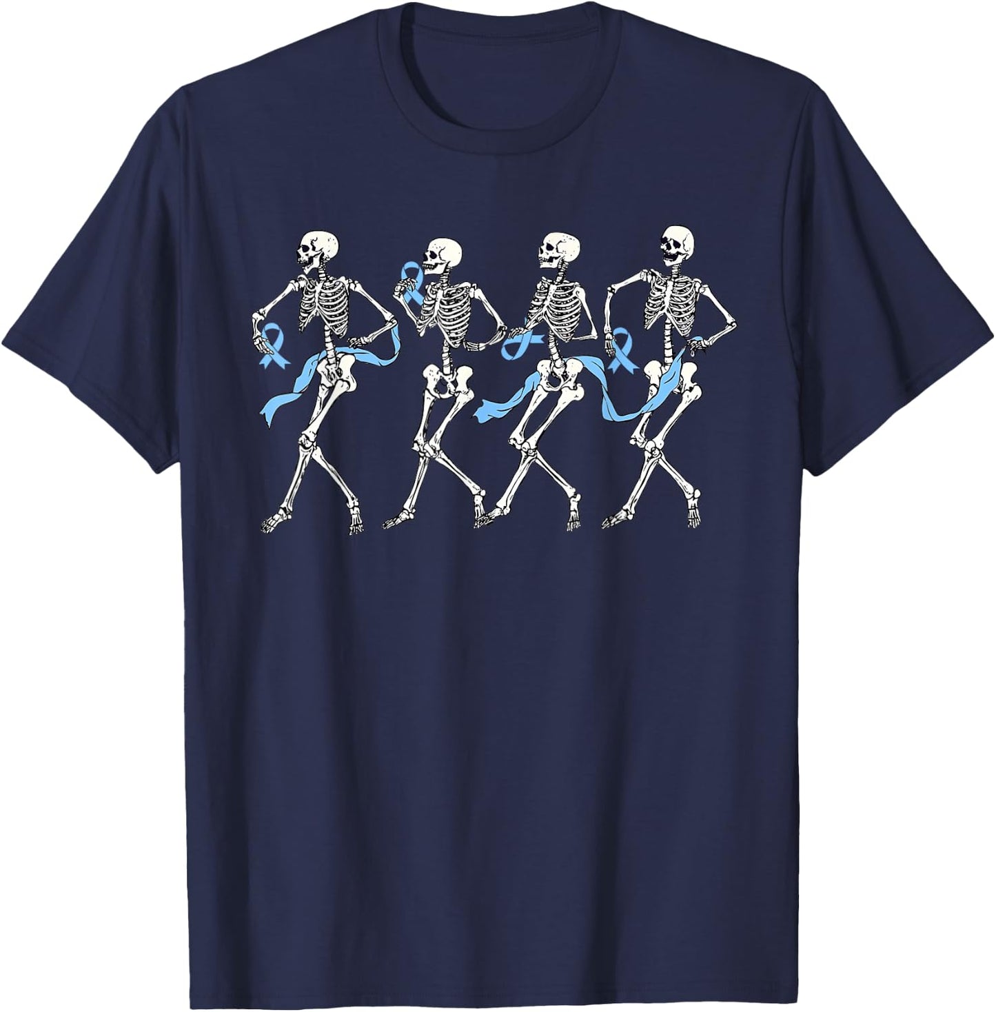 Halloween Prostate Cancer Funny Skeleton Blue Ribbon T-Shirt - T-Shirt | Navy