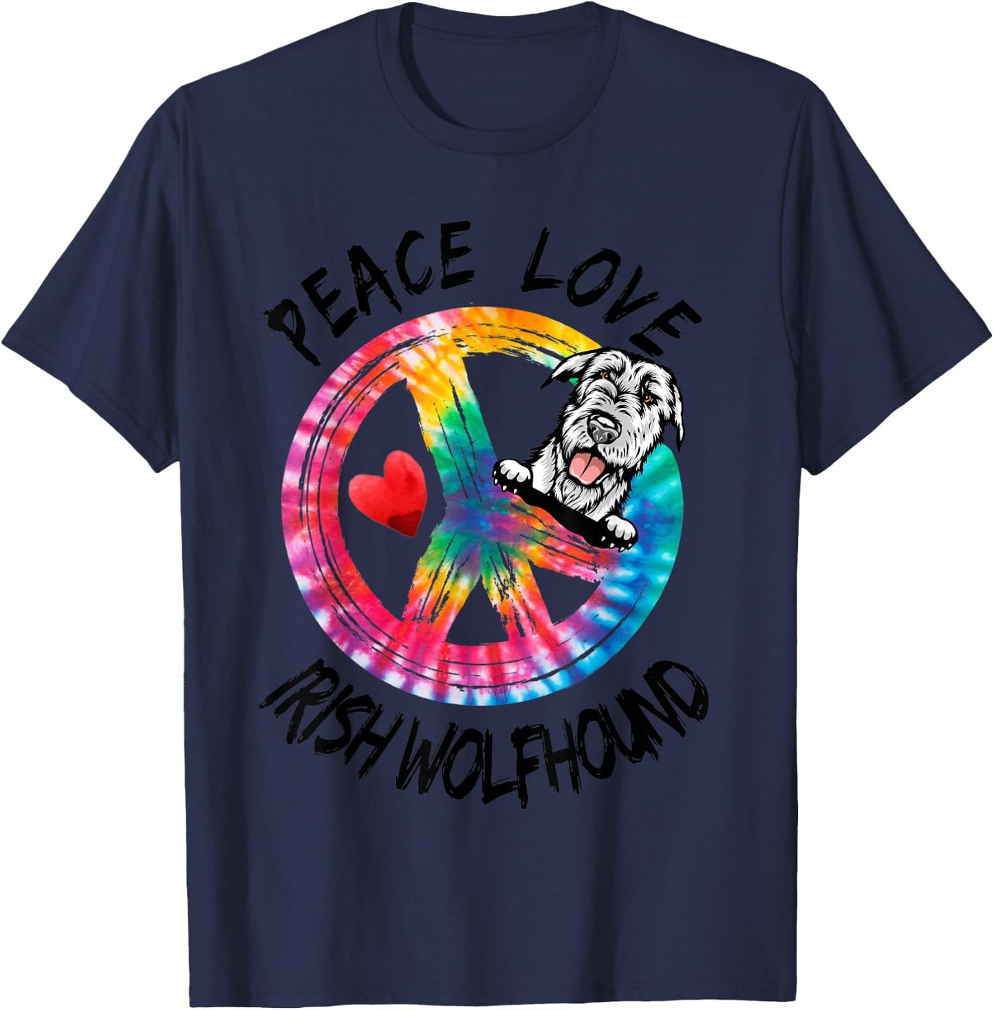 Peace Love Irish Wolfhound Tie Dye Rainbow Dog Lover Gifts T-Shirt - T-Shirt | Navy