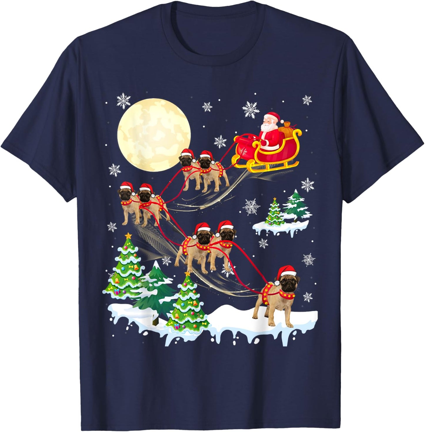 Puggle Reindeer Christmas Dog Riding Santa Hat Xmas T-Shirt - T-Shirt | Navy