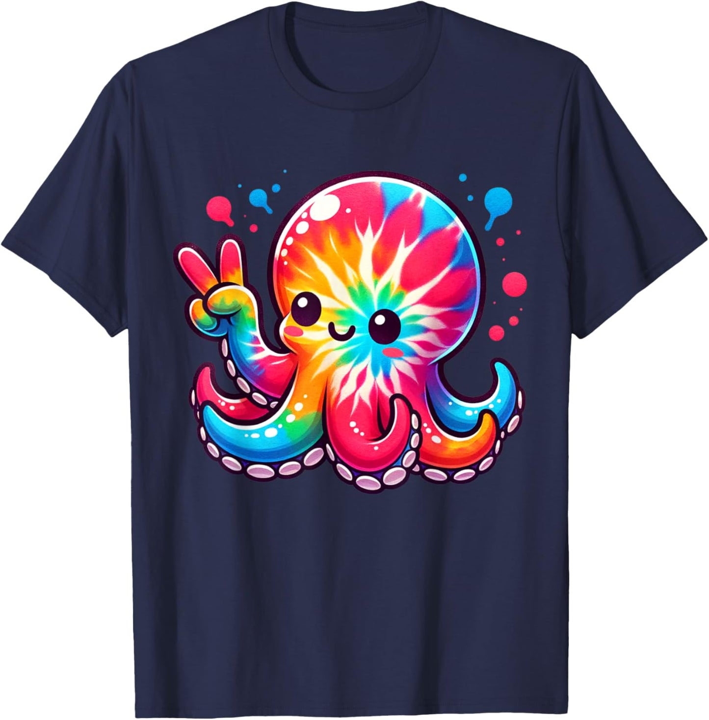 Cute Tie-Dye Octopus Peace Sign Hippie - Cute Octopus Love T-Shirt - T-Shirt | Navy