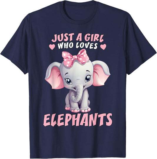 Just A Girl Who Loves Elephants Cute Pink Baby Elephant Calf T-Shirt - T-Shirt | Navy