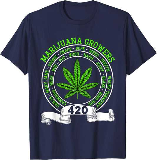 Marijuana Growers 420 Day Weed Cannabis Smoker Papa Dad T-Shirt - T-Shirt | Navy