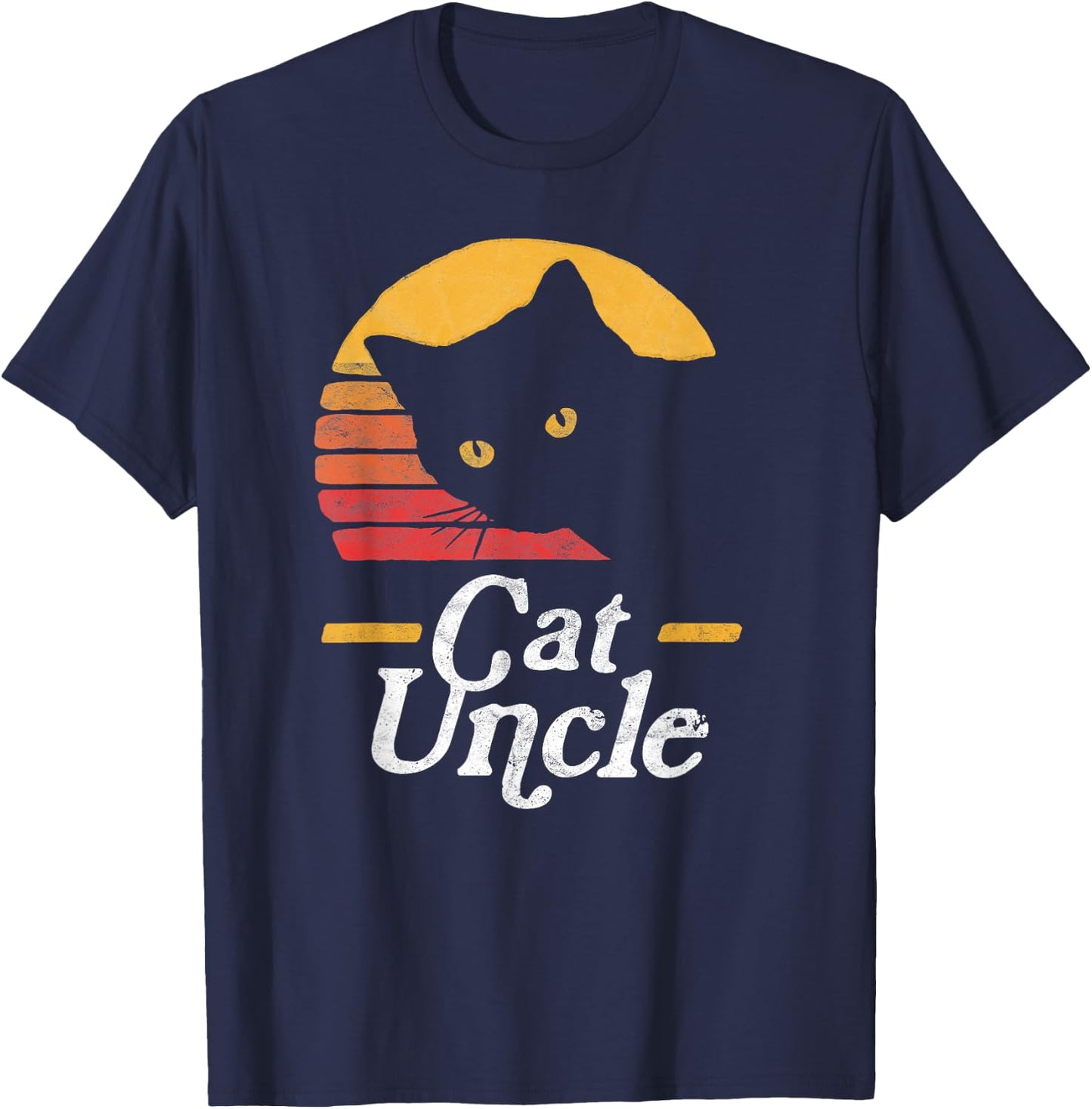 Cat Uncle Vintage 80s Style Cat Retro Distressed T-Shirt - T-Shirt | Navy